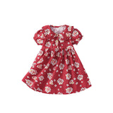 Summer Arrival Flowers Pattern Short Sleeves Peter Pan Collar Dress for Stylish Girls