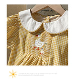Summer Baby Kids Girls Cute Short Sleeves Ducks Pattern Embroidered Dress