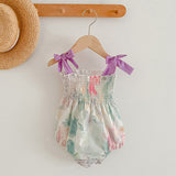 Summer Baby Girls Sleeveless Off Shoulder Floral Pattern Strap Dress And Onesie – Princess Sister Matching Set - MyKids-USA™
