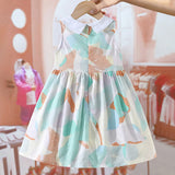 Arrival Summer Girls Sleeveless Peter Pan Collar Colorful Pattern Thin Dress - MyKids-USA™