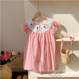 Summer Arrival Baby Kids Girls Cute Short Sleeves Flowers Pattern Embroidered Dress - MyKids-USA™