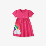 Summer Arrival Rainbow and Dots Pattern Short Sleeves Dress for Stylish Girls
