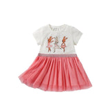 Summer Arrival Animals Cartoon Pattern Short Sleeves Tulle Patchwork Dress for Stylish Girls - MyKids-USA™