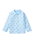 Autumn Design Kids Fish Pattern Long Sleeves Blue Polo Shirt