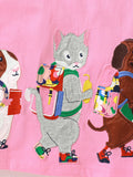 Summer Animals Pattern Short-sleeved Pink Dress with Colorful Striped Neck for Stylish Girls - MyKids-USA™