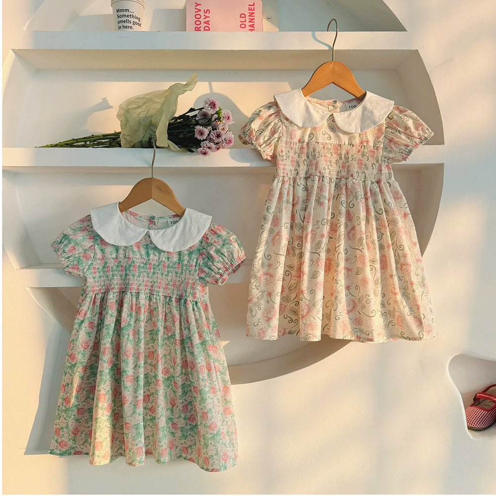 Summer Baby Kids Girls Short Sleeves Flowers Pattern Printed Dress - MyKids-USA™