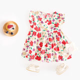Summer New Design Baby Girls Oil Painting Style Floral Print Fly Sleeves Crew Neck Dress