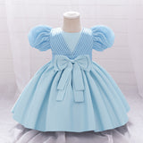 New Design Summer Baby Kids Girls Short Sleeves Striped Pattern Bow Tied Dress - MyKids-USA™