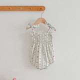 Design Summer Girls Floral Striped Sleeveless Strap Onesies And Dress – Sister Matching Clothing Set