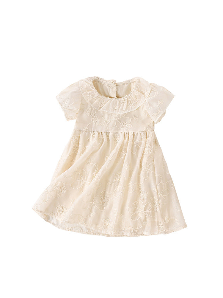 Summer New Arrival Girls’ Floral Pattern Embroidery Short Sleeves Round Collar Dress - MyKids-USA™