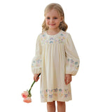 Spring and Autumn Vintage Flowers Embroidered Long-sleeved Dress for Stylish Girls - MyKids-USA™