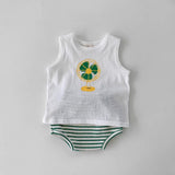 Summer Baby Kids Unisex Cartoon Pattern Top Vest And Striped Bloomers Clothing Set - MyKids-USA™