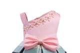Baby Girl Floral Patched Pattern Striped Tutu Princess Dress One Shoulder Dress - MyKids-USA™