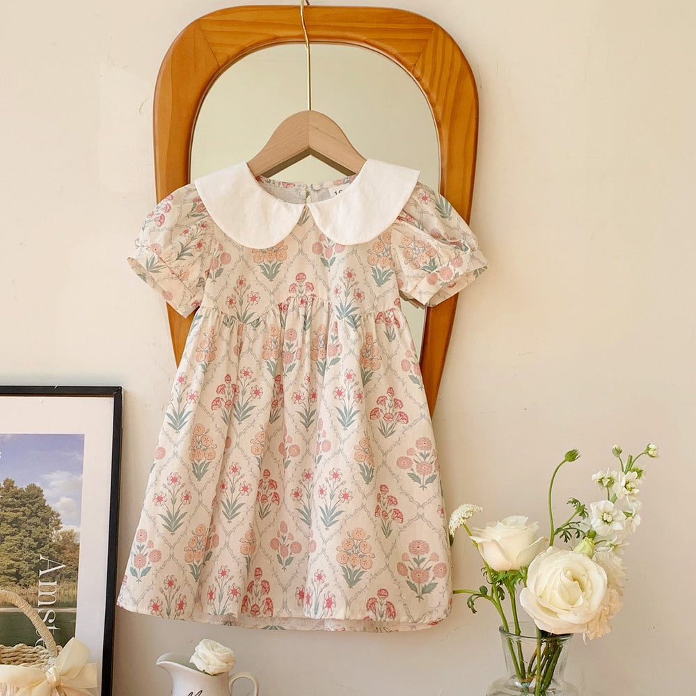 Summer Arrival Baby Kids Girls Cute Short Sleeves Argyle Floral Dress - MyKids-USA™