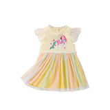 Summer Arrival Animals Cartoon Pattern Fly Sleeves Tulle Patchwork Dress for Stylish Girls