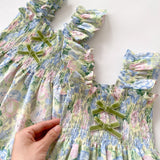 New Design Summer Girls Oil Floral Print Sleeveless Strap Onesies And Dress – Princess Sister Matching Set