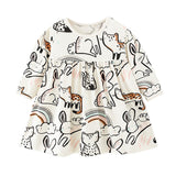 Baby Girl Cartoon Animal Pattern A-Line Design Loose Cotton Dress - MyKids-USA™