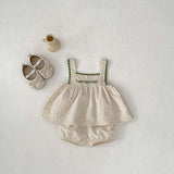 Summer Hot Selling Baby Girls Sleeveless Lace Trim Strap Top Dress And Bloomers Clothing Set - MyKids-USA™