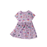 Summer Arrival Butterfly Pattern Short Sleeves Dress for Stylish Girls