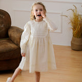 Arrival Lace Trim Design Autumn Girls Embroidery Long Sleeves Dress