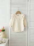 Autumn Arrival Baby Girls Long Sleeves Geomatric Design Solid Color Crew Neck Knitted Onesies