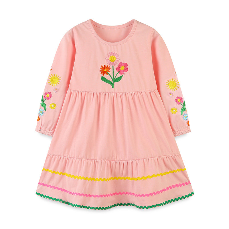 Adorable Floral Embroidered Dress: A Sweet Round Neck Princess Dress For Girls - MyKids-USA™
