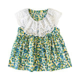 New Design Summer Girls Sleeveless Floral Print Lace Collar Dress - MyKids-USA™