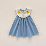 Summer Arrival Baby Kids Girls Sleeveless Ducks Pattern Embroidered Plaid Dress