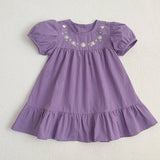 Summer Girls New Arrival Floral Pattern Embroidery Crew Neck Dress – Simple Sister Matching Set