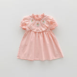 Baby Girl Solid Color Embroidered Pattern Loose Dress - MyKids-USA™
