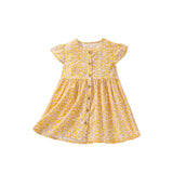 Summer Arrival Flowers Pattern Short Sleeves Single Breasted Dress for Stylish Girls