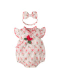Summer New Design Baby Girls Red Rose Flowers Pattern Fly Sleeves Ruffle Neck Sweet Cute Onesies - MyKids-USA™