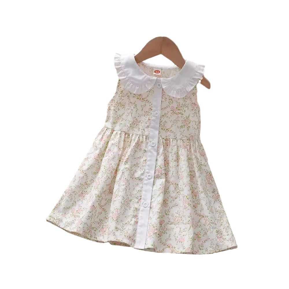 Summer Baby Kids Girls Sleeveless Single Breasted Simple Floral Print Princess Dress - MyKids-USA™