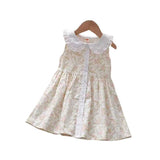 Summer Baby Kids Girls Sleeveless Single Breasted Simple Floral Print Princess Dress - MyKids-USA™