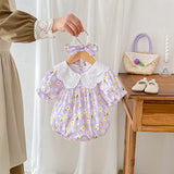 Summer Girls Flowers Pattern Short Sleeves Embroidery Collar Onesies And Dress – Sister Matching Clothing Set - MyKids-USA™