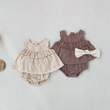 Summer Hot Selling Baby Girls Sleeveless Pleated Solid Color Top Vest Dress And Bloomers Clothing Set