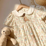 Summer Arrival Baby Kids Girls Cute Short Sleeves Teddy Pattern Embroidered Floral Dress - MyKids-USA™
