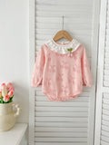 Autumn Arrival Baby Girls Cheery Hollow-out Pattern Long Sleeves Onesies with Collar