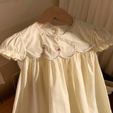 Summer Baby Kids Girls French Short Sleeves Floral Pattern Embroidered Dress