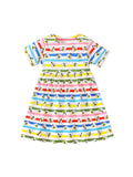 Baby Girls Rainbow Striped Short Sleeves Bees Pattern Dress