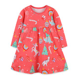 Baby Girl Cartoon Print Pattern Western Style Loose Christmas Dress - MyKids-USA™