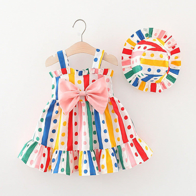 Baby Girl Colorful Dot Pattern Big Bow Tie Design Sling Dress - MyKids-USA™