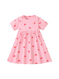 Summer New Arrival Girls Short Sleeves Red Heart Print Dress