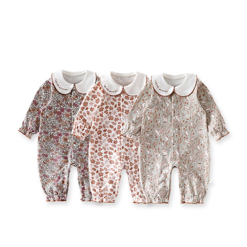 Spring Arrival Baby Girls Long Sleeves Floral Pattern Rompers with Simple Embroidery - MyKids-USA™