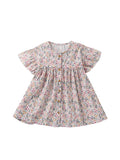 Summer Arrival Flowers Pattern Short Sleeves Single Breasted Dress for Stylish Girls - MyKids-USA™