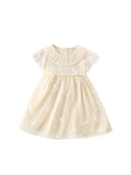 Summer New Arrival Girls’ Leaves And Vine Pattern Embroidery Short Sleeves Round Collar Dress