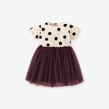 Summer Kids Girls Short Sleeves Polka Dots Pattern Mesh Patchwork Princess Dress - MyKids-USA™