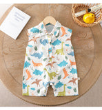 Summer Arrival Baby Unisex Sleeveless Cartoon Dinosaurs Pattern Single Breasted Rompers