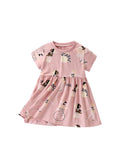 Summer Arrival Cartoon and Letters Pattern Short Sleeves Dress for Stylish Girls