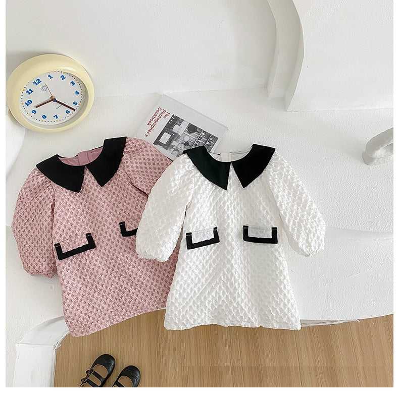 Arrival Autumn Girls French Fashion Argyle Pattern Long Sleeves Dress with Collar - MyKids-USA™